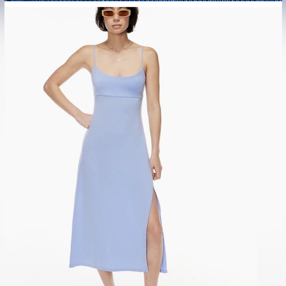 Aritzia Wilfred S royal blue dream weaver midi dress with tie-up back and slit